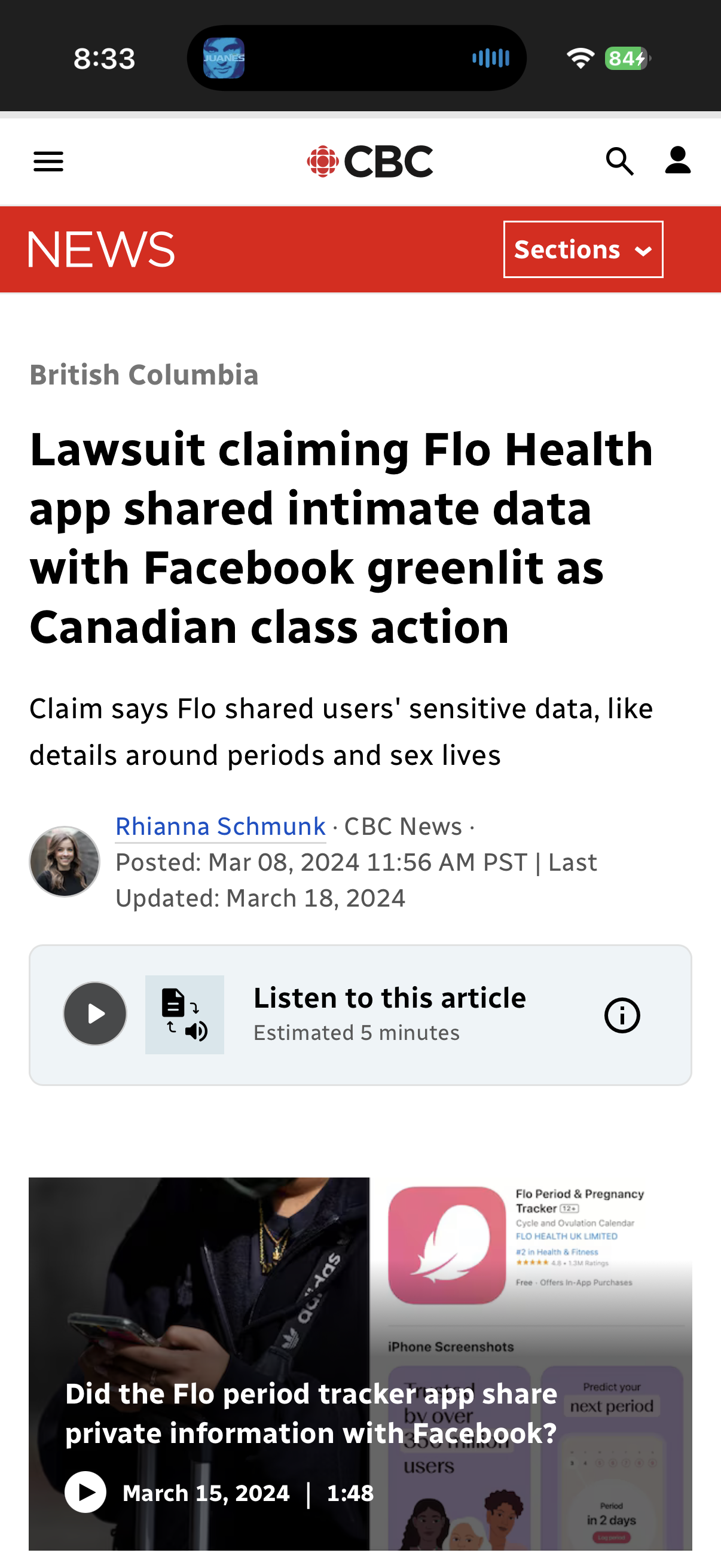 Flo Health data lawsuit article
